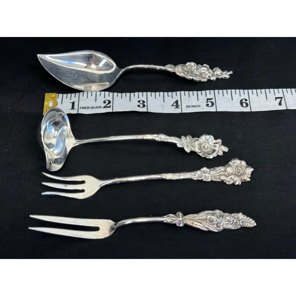 Vintage Reed & Barton Harlequin Silverplated Serving Set Ornate Floral Handles